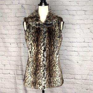 Johnston & Murphy Faux Fur Animal Print Black Gray Vest Small NWT